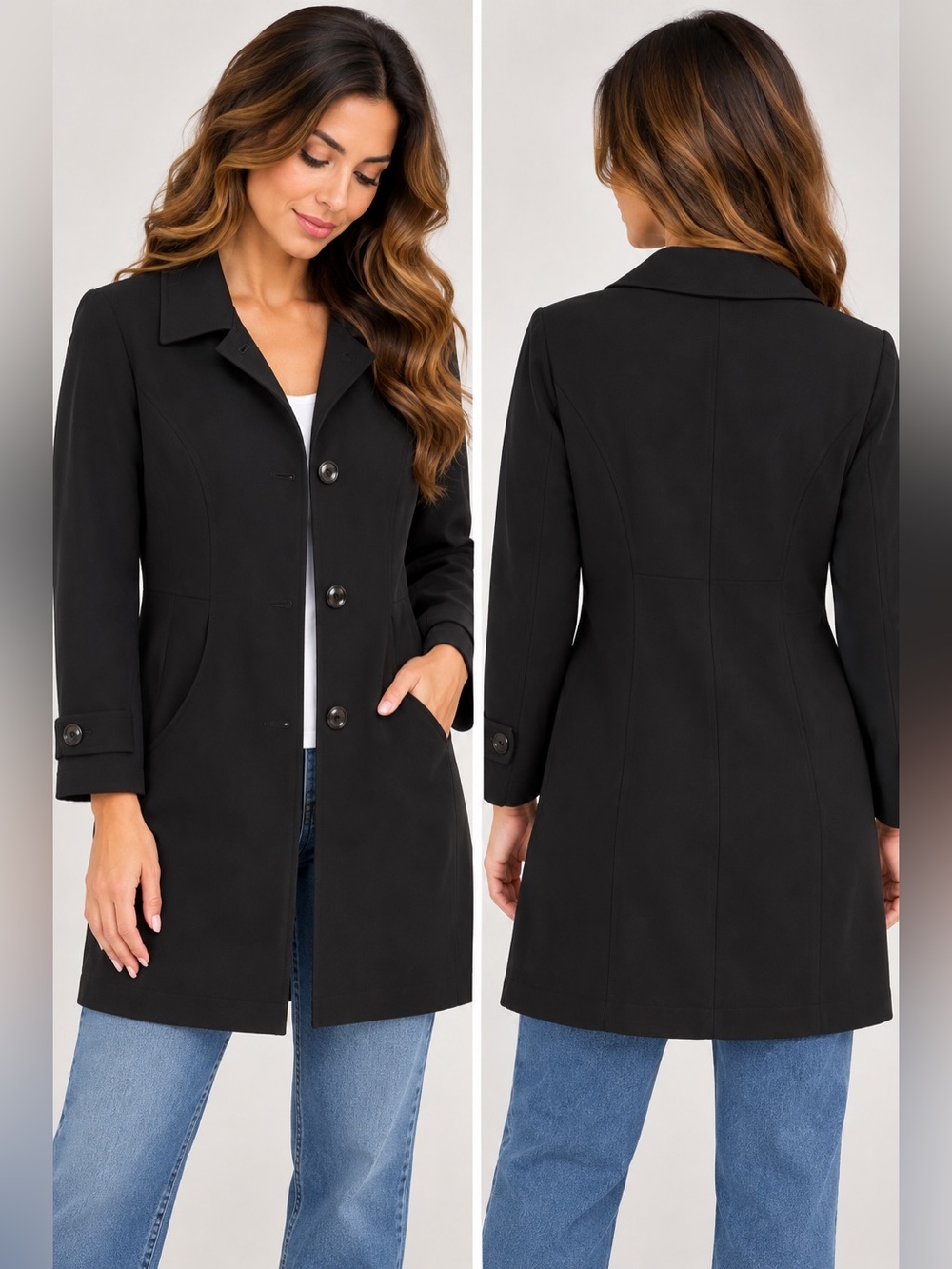 Preston & York Petites Black Button Front Tailored Jacket Coat Size 6P